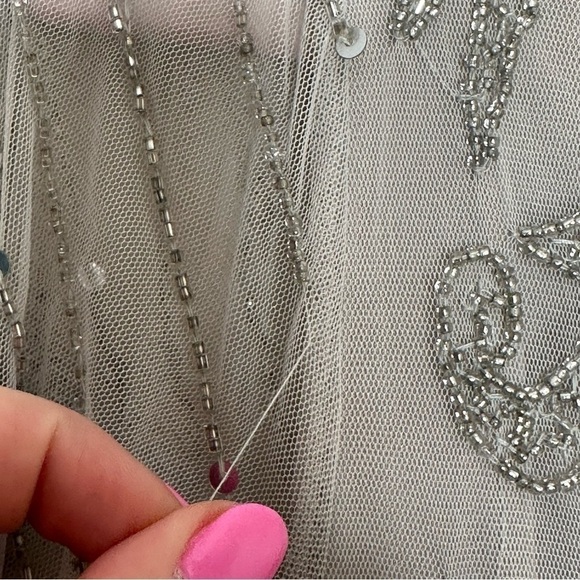 NWT Pisarro Nights Size 14 Silver Embellished Chiffon Gown - Picture 7 of 12